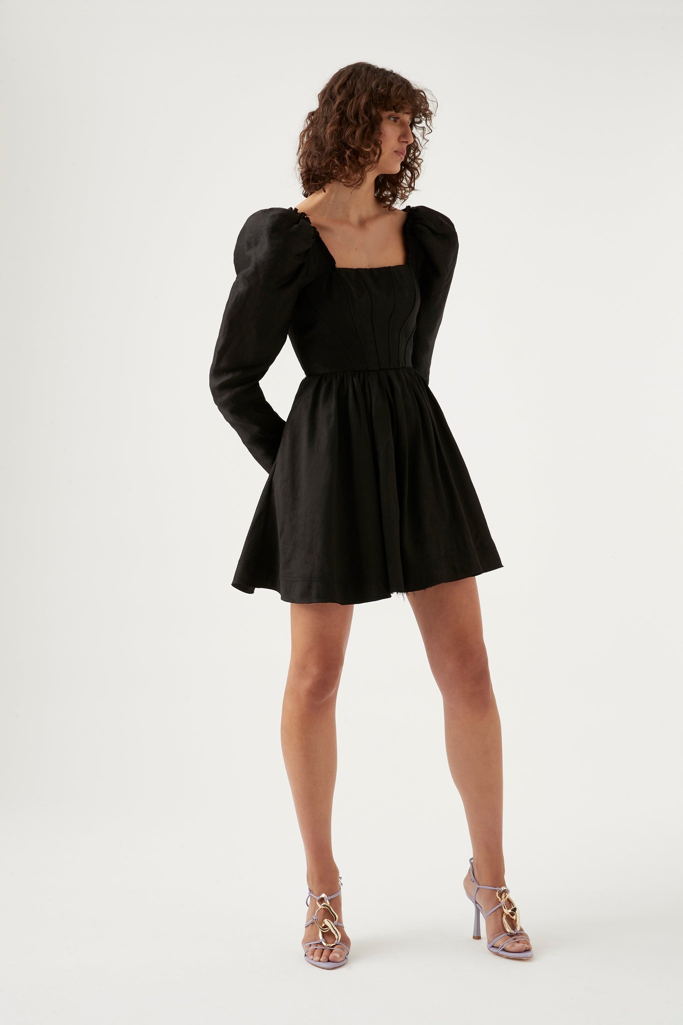 black mini dress with sleeves